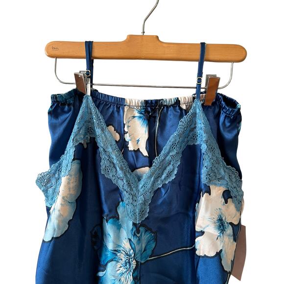 Linea Donatella Pajama Set Shorts Tank Blue Floral Print XL - Picture 4 of 6